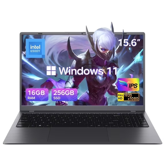 HYYUO 15.6" Laptop Computer, 16GB RAM 256GB SSD, Intel 6500Y with 2 Cores Up to 3.4GHz, FHD Display, Office 2024, Laptop for Business, Student, Office, Dark Gray, Windows 11 Laptop