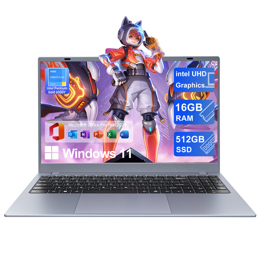 RNRUO 15.6" Windows 11 Laptop, 8GB RAM 256GB SSD, FHD Display, Office 2024 Included, Lightweight Laptop with Numeric Keypad for Work & School, Silver