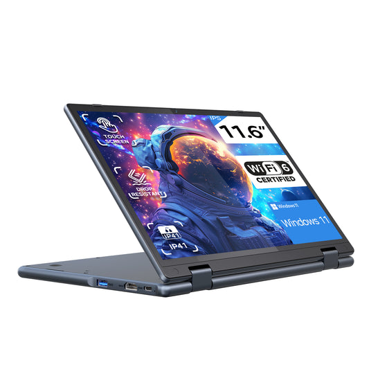 RNRUO 11.6" 2 in 1 Touchscreen Laptop 16GB RAM 256GB SSD, Intel 6500Y, 2 Cores up to 3.4GHz, 360° Flip IP41 Drop Resistant, Windows 11