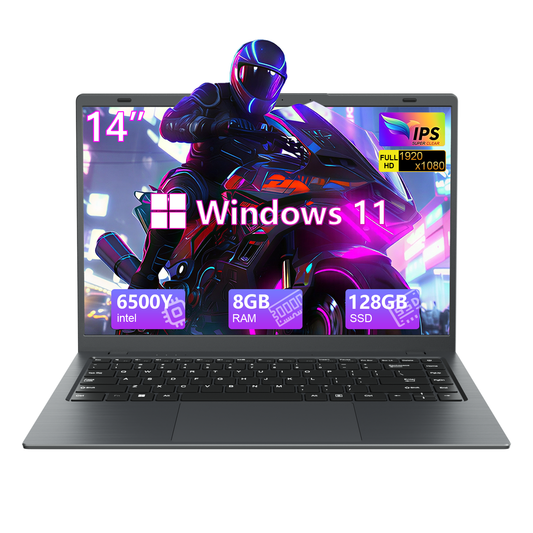 RNRUO 14" Laptop with Windows 11, 8GB RAM 128GB SSD, FHD Screen USB-C PD Fast Charging, Office 2024 Included, Portable Laptop for Students and Home Use, Gray
