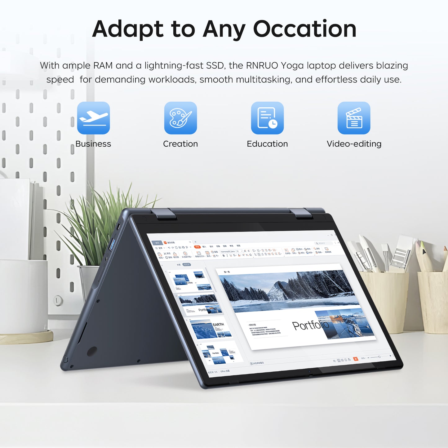 RNRUO 11.6" 2 in 1 Touchscreen Laptop 16GB RAM 256GB SSD, Intel 6500Y, 2 Cores up to 3.4GHz, 360° Flip IP41 Drop Resistant, Windows 11