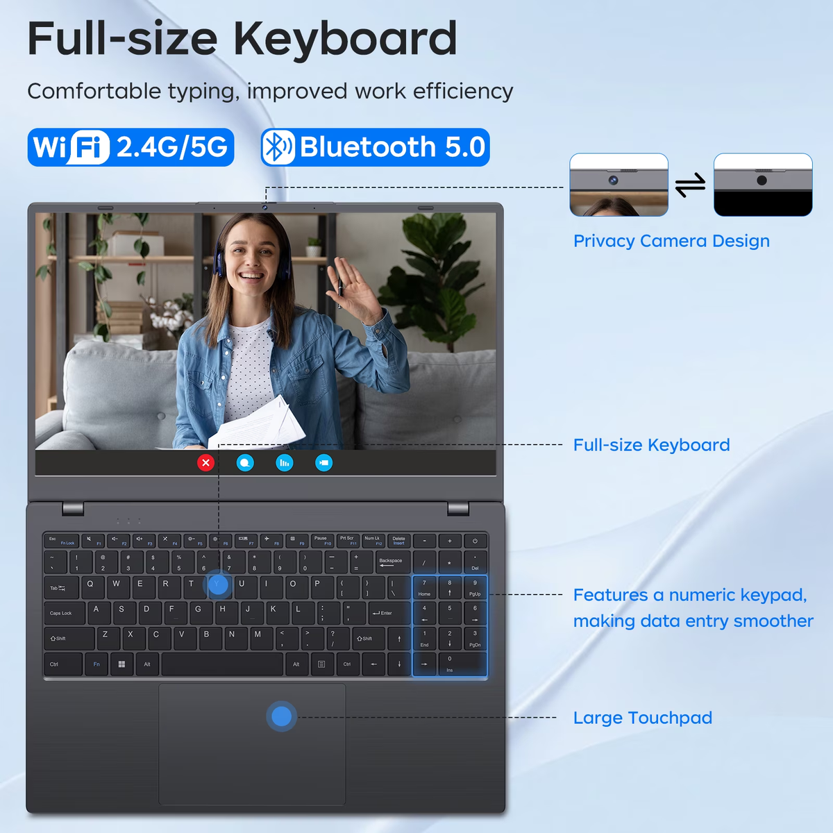 KINOBUC 15.6"Windows Laptop, Intel 6500Y, 12GB RAM, 256GB SSD, Windows 11, WiFi 5, Bluetooth 5.0, Office Ready, for Student & Home Office, Gray
