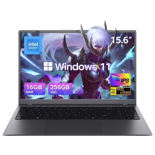 HYYUO 15.6" Laptop Computer, 16GB RAM 256GB SSD, Intel 6500Y with 2 Cores Up to 3.4GHz, FHD Display, Office 2024, Laptop for Business, Student, Office, Dark Gray, Windows 11 Laptop