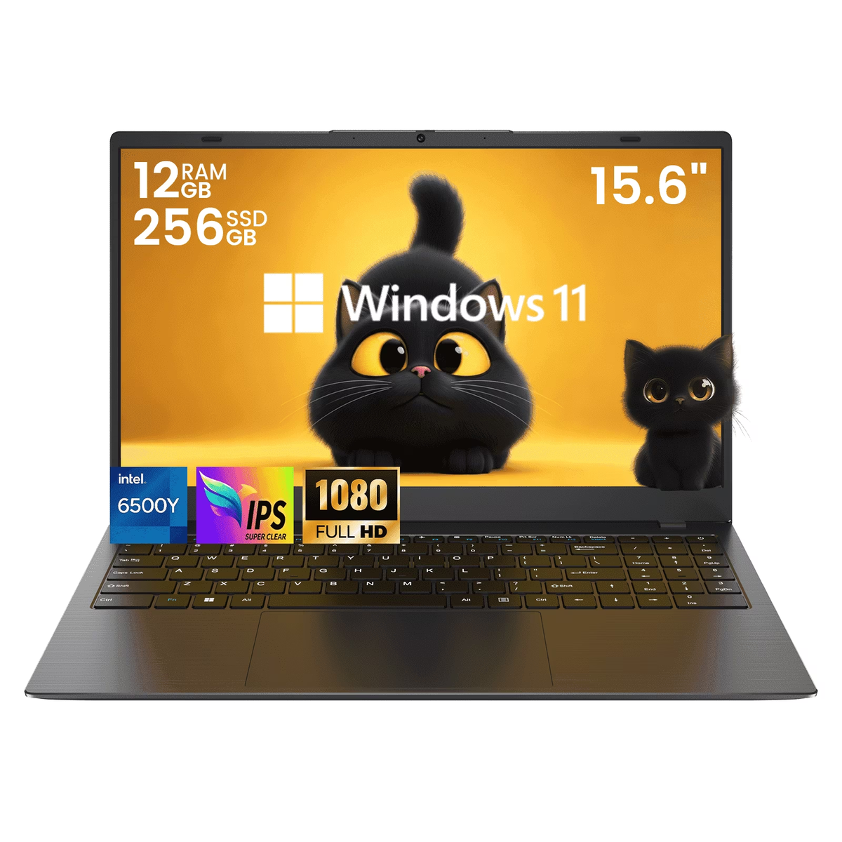 TRHRO 15.6" FHD IPS Windows 11 Laptop, 256GB SSD 12GB RAM, Intel Processor, Dual 4K Output & Type-C PD, Office 2024 Included, for Business & Study, Dark Gray