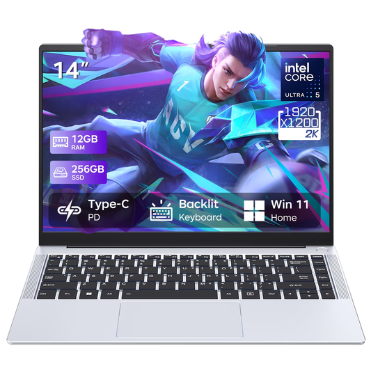 RNRUO 14" Windows 11 Laptop, Intel Core Ultra 5 115U, 12GB LPDDR5 RAM, 256GB SSD, IPS Display, Backlit Keyboard, WiFi 6, BT5.2, Office 2024 Included, Portable Work Travel Laptop Computer