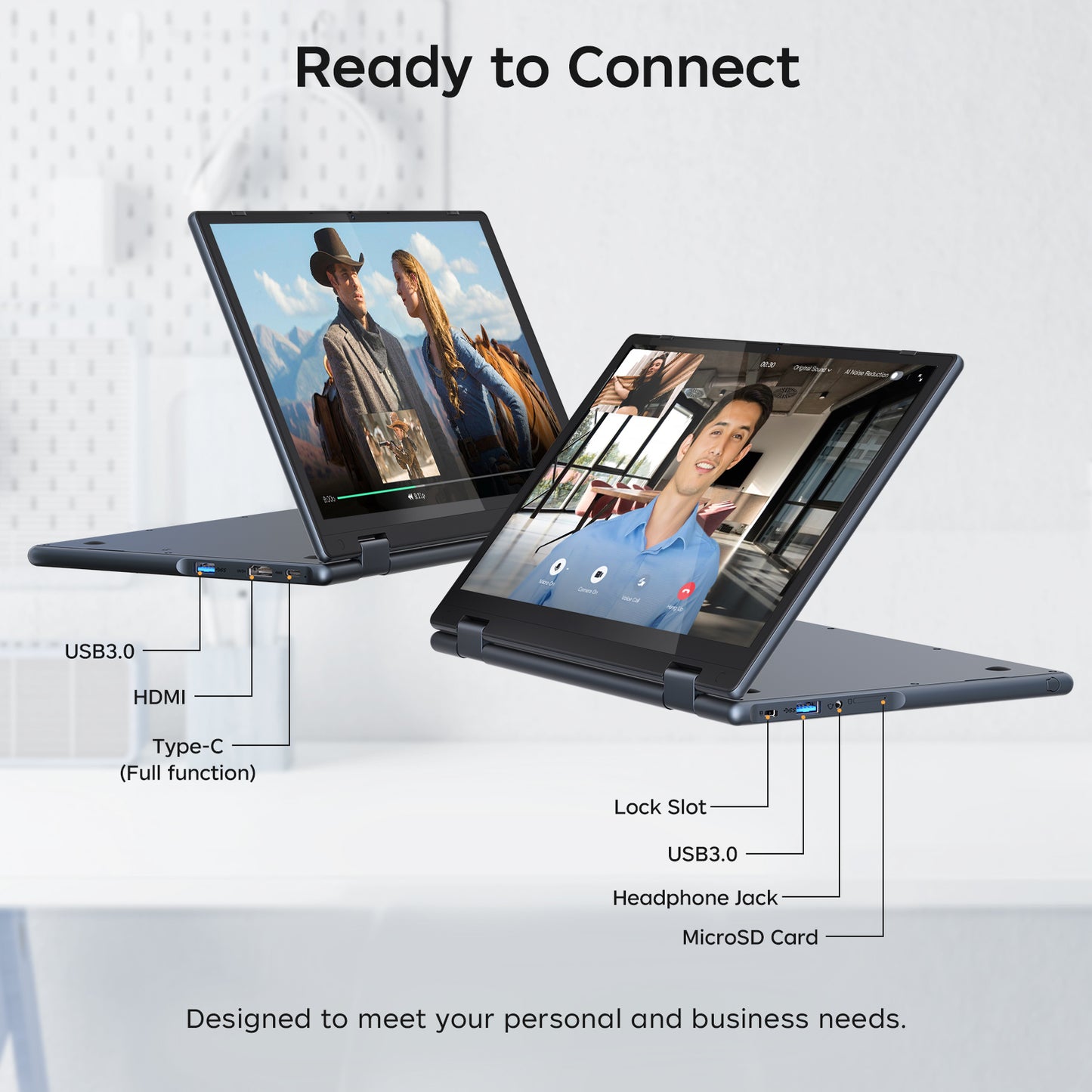 RNRUO 11.6" 2 in 1 Touchscreen Laptop 16GB RAM 256GB SSD, Intel 6500Y, 2 Cores up to 3.4GHz, 360° Flip IP41 Drop Resistant, Windows 11