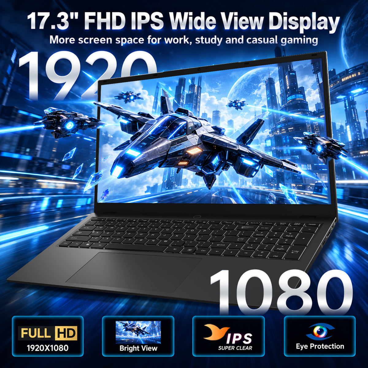 RNRUO 17.3" FHD Laptop Computer - AMD Ryzen 5 PRO 6650U, 16GB LPDDR5 RAM, 256GB SSD, Fingerprint Unlock