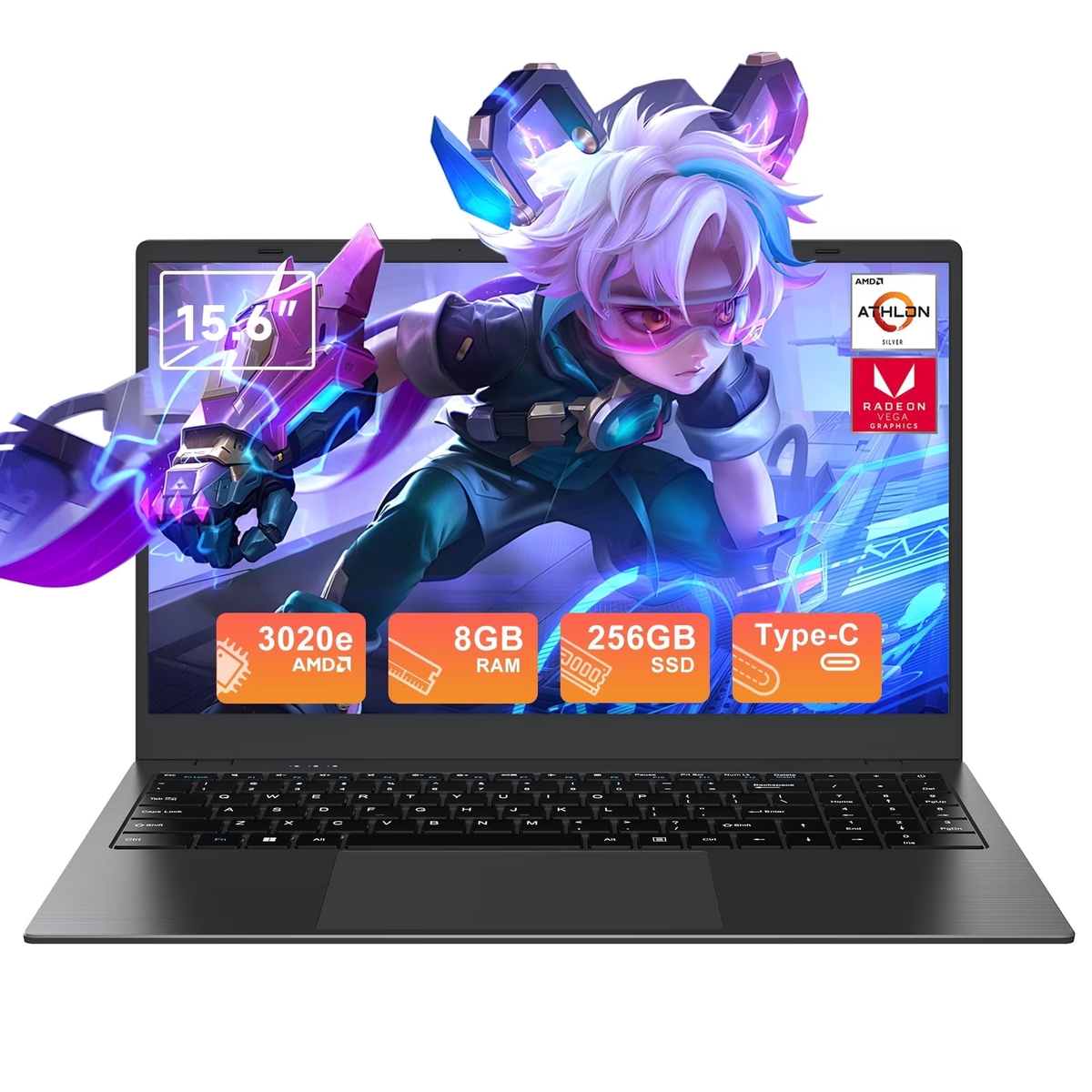 RNRUO 15.6" Windows 11 Laptop, Dual 8GB RAM, 256GB SSD, AMD 3020e with 2 Cores up to 2.6GHz, With Office 2024, 1920x1080 Display WiFi5 BT5.0 for Student, Home Office, Business