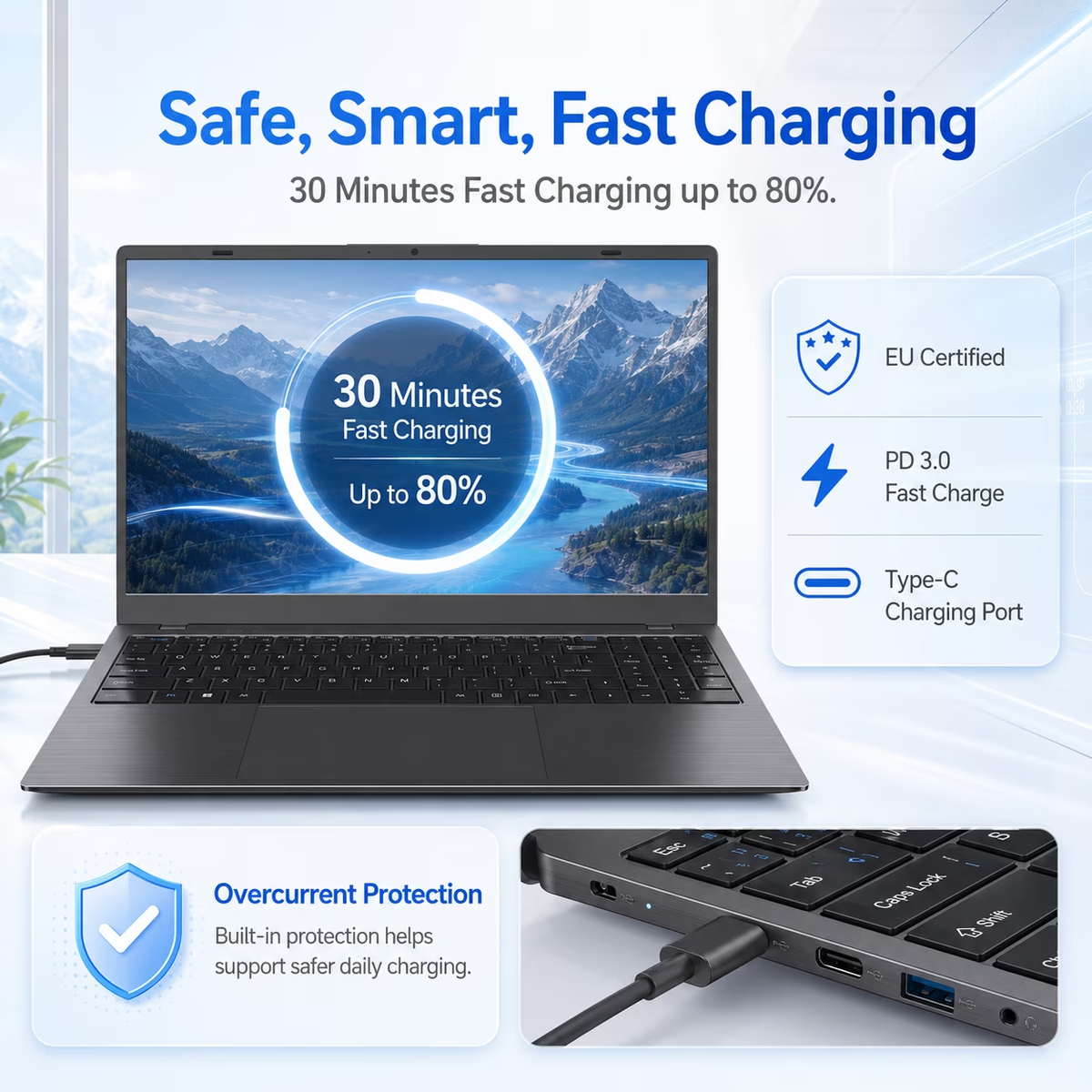 KINOBUC 15.6"Windows Laptop, Intel 6500Y, 12GB RAM, 256GB SSD, Windows 11, WiFi 5, Bluetooth 5.0, Office Ready, for Student & Home Office, Gray