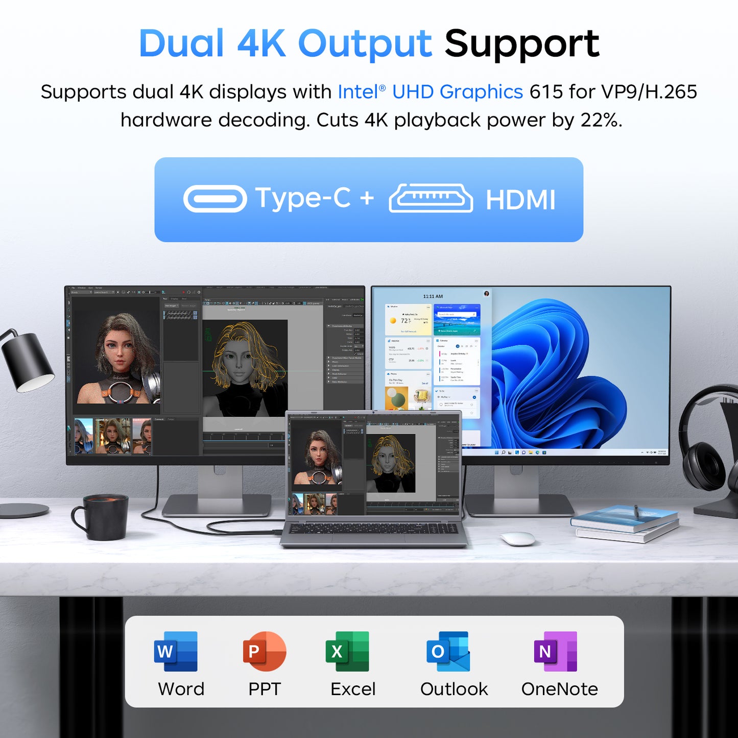 RNRUO 15.6" Windows 11 Laptop, 16GB RAM 512GB SSD, Intel Pentium Gold 6500Y with 2 Cores up to 3.4GHz, 1920x1080 FHD Display, WiFi5 BT5.0, PC Computer for Business, Study, Office