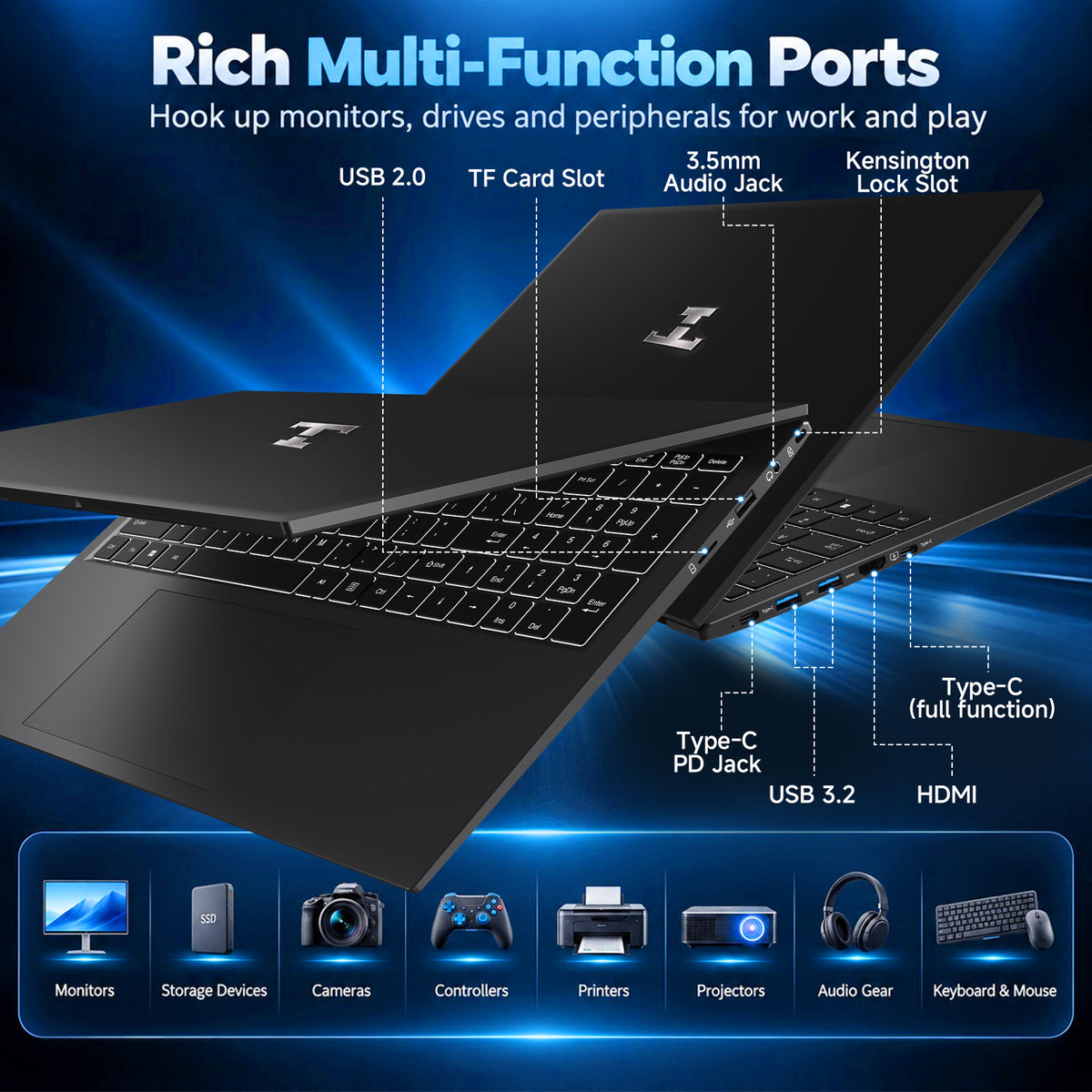 RNRUO 17.3" FHD Laptop Computer - AMD Ryzen 5 PRO 6650U, 16GB LPDDR5 RAM, 256GB SSD, Fingerprint Unlock