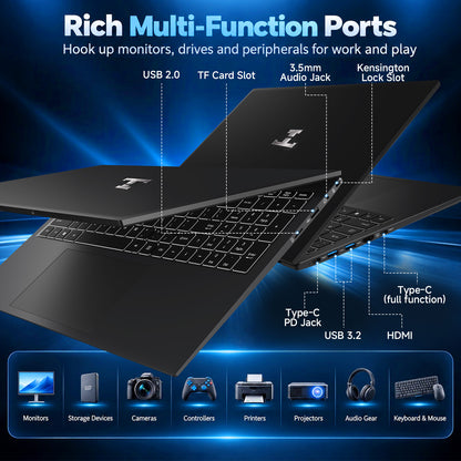 RNRUO 17.3" FHD Laptop Computer - AMD Ryzen 5 PRO 6650U, 16GB LPDDR5 RAM, 256GB SSD, Fingerprint Unlock