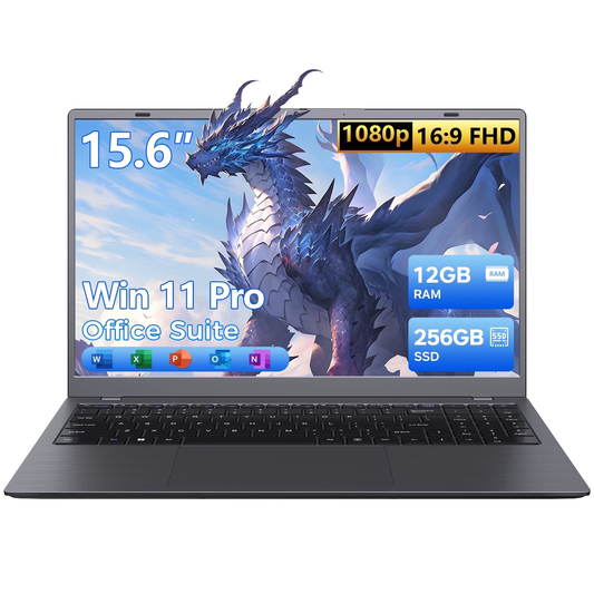 KINOBUC 15.6"Windows Laptop, Intel 6500Y, 12GB RAM, 256GB SSD, Windows 11, WiFi 5, Bluetooth 5.0, Office Ready, for Student & Home Office, Gray