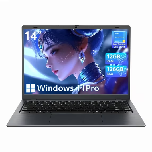 KINOBUC 14" FHD Laptop, Intel 6500Y, 12GB RAM, 128GB SSD, Windows 11, WiFi 5, Bluetooth 5.0, Office 2024, for Student & Home Office, Gray