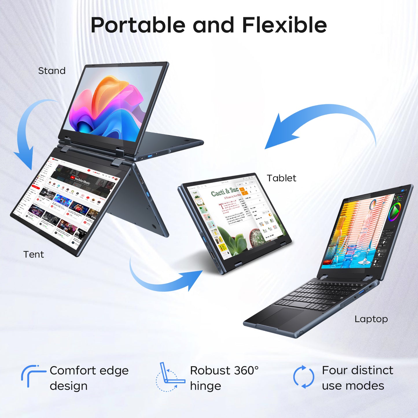 RNRUO 11.6" 2 in 1 Touchscreen Laptop 16GB RAM 256GB SSD, Intel 6500Y, 2 Cores up to 3.4GHz, 360° Flip IP41 Drop Resistant, Windows 11