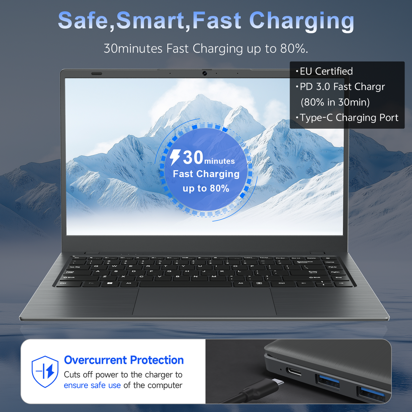 RNRUO 14" Windows 11 Laptop Computer, 8GB RAM 256GB SSD, Intel Pentium Gold 6500Y with 2 Cores up to 3.4GHz, Full HD Display Office 2024 WiFi5 BT5.0, Netbook for Business, Student, Dark Gray
