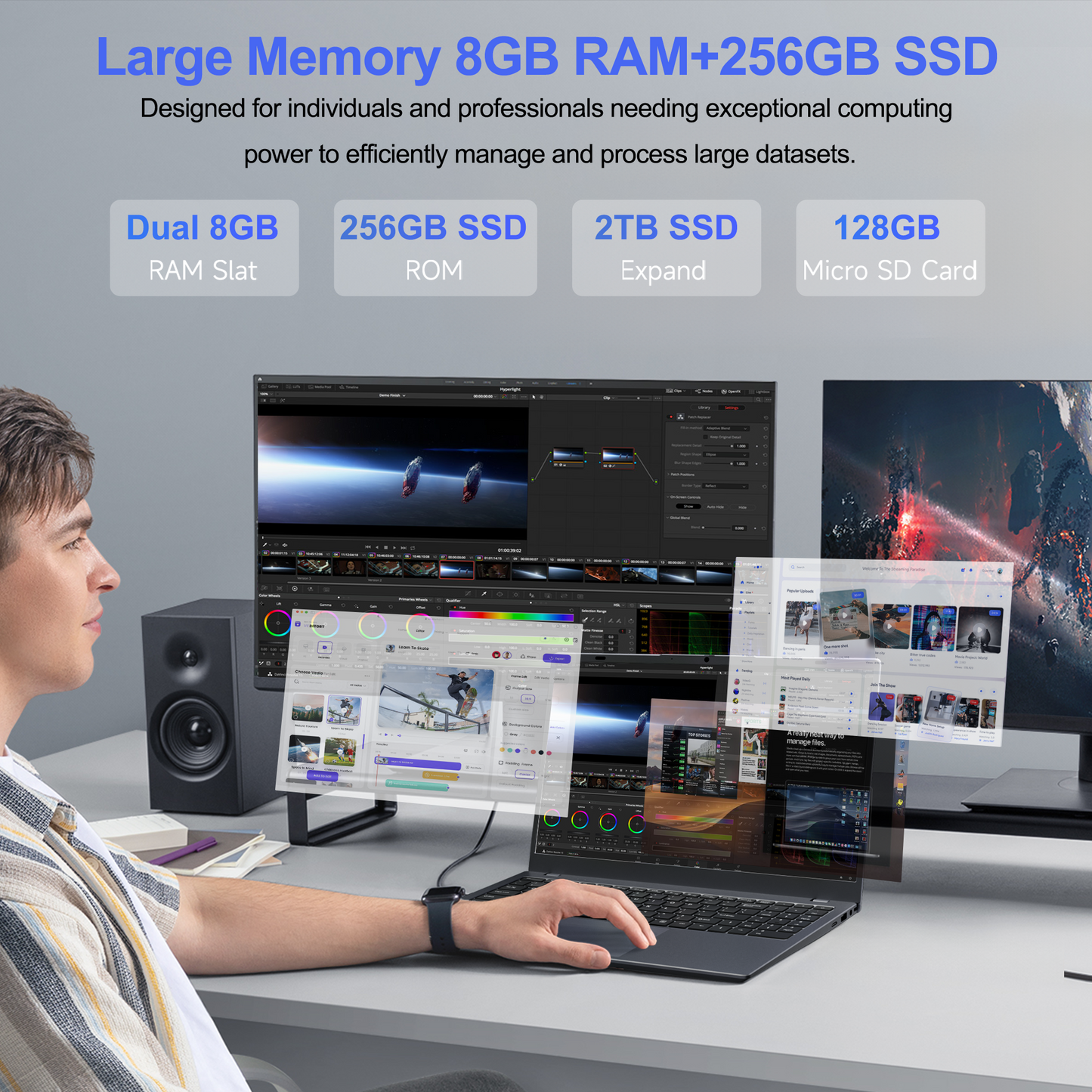 RNRUO 14" Windows 11 Laptop Computer, 8GB RAM 256GB SSD, Intel Pentium Gold 6500Y with 2 Cores up to 3.4GHz, Full HD Display Office 2024 WiFi5 BT5.0, Netbook for Business, Student, Dark Gray