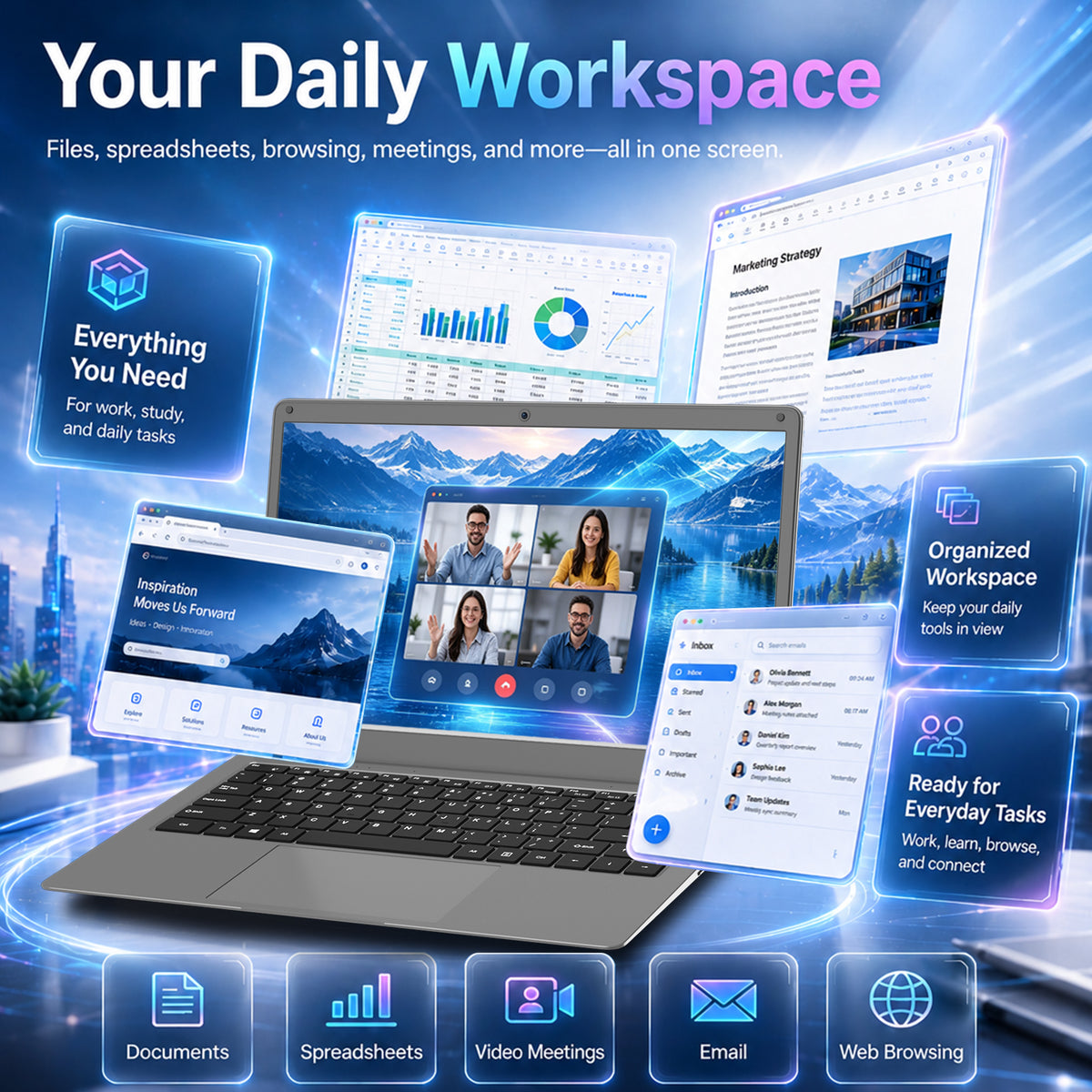 ARCBUC 14" Laptop , 6 GB RAM, 320GB SSD, N3350 with 2 Cores, FHD Display, Windows10 PRO for Business, Student, Dark Gray