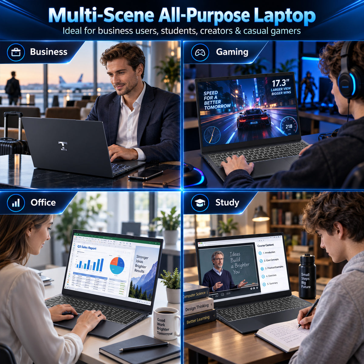 RNRUO 17.3" FHD Laptop Computer - AMD Ryzen 5 PRO 6650U, 16GB LPDDR5 RAM, 256GB SSD, Fingerprint Unlock