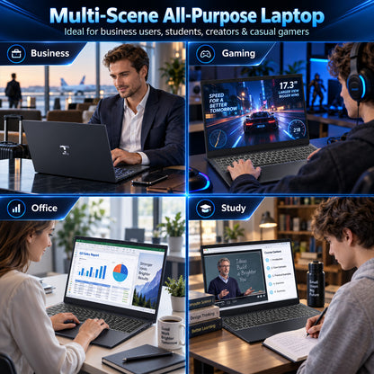 RNRUO 17.3" FHD Laptop Computer - AMD Ryzen 5 PRO 6650U, 16GB LPDDR5 RAM, 256GB SSD, Fingerprint Unlock