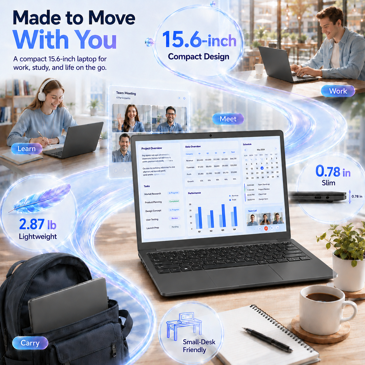 KINOBUC 15.6"Windows Laptop, Intel 6500Y, 12GB RAM, 256GB SSD, Windows 11, WiFi 5, Bluetooth 5.0, Office Ready, for Student & Home Office, Gray