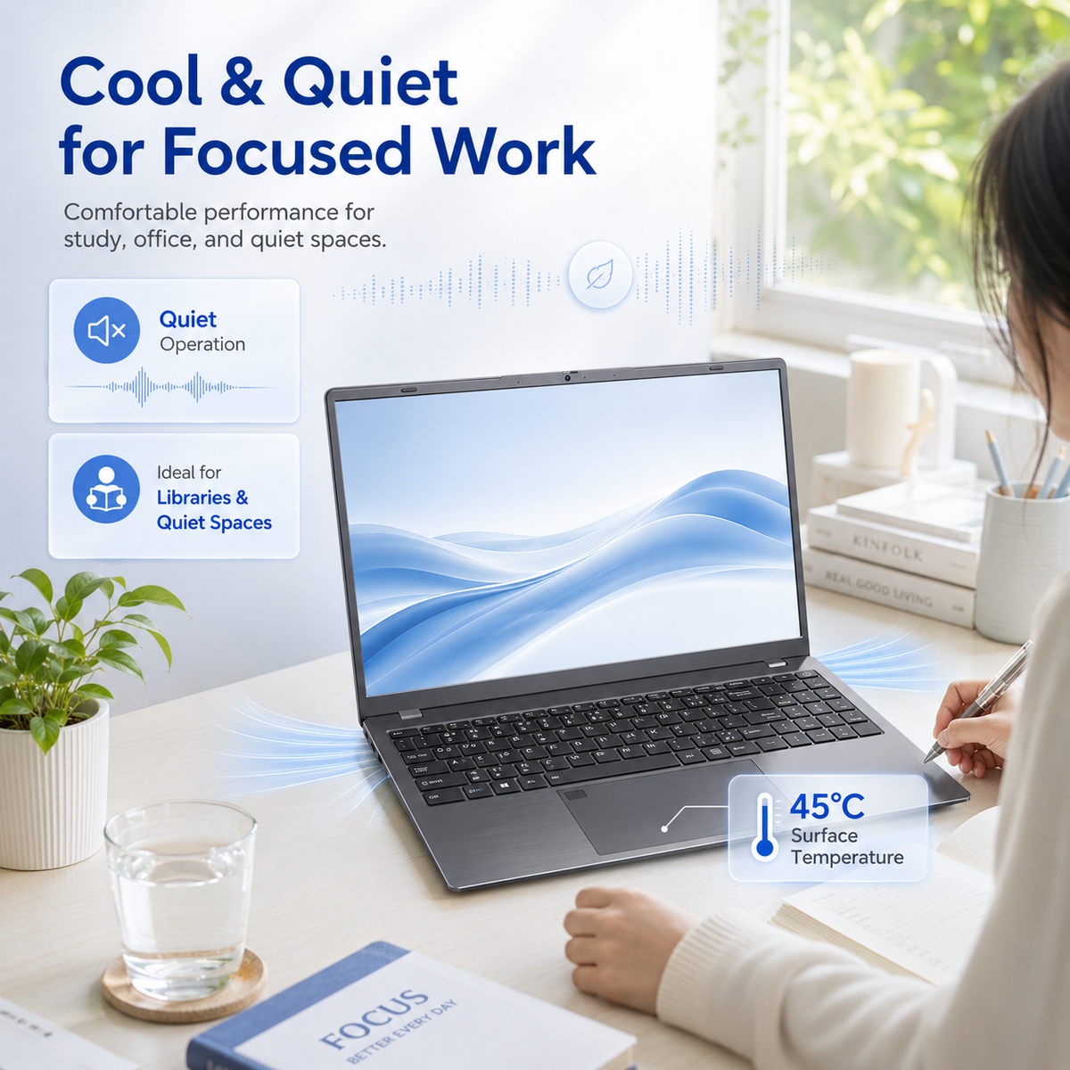 KINOBUC 14" FHD Laptop, Intel 6500Y, 8GB RAM, 256GB SSD, Windows 11, WiFi 5, Bluetooth 5.0, Office Ready, for Student & Home Office, Gray