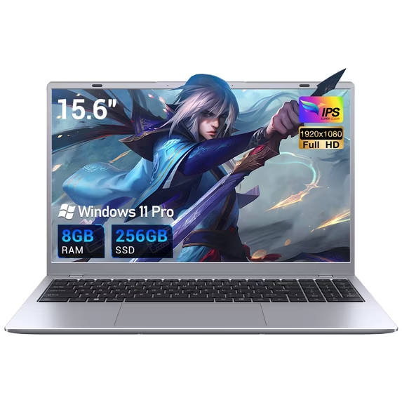 KINOBUC 15.6"Windows Laptop, Intel 6500Y, 8GB RAM, 256GB SSD, Windows 11, WiFi 5, Bluetooth 5.0, Office 2024, laptop for Student & Home Office, Siliver