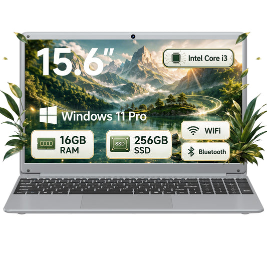 ARCBUC 15.6" Laptop , 16 GB RAM, 256GB SSD, Intel i3 5005U with 2 Cores, 5000mAh,  FHD Display, Office 2024, Windows 11 PRO for Business, Student, Dark Gray