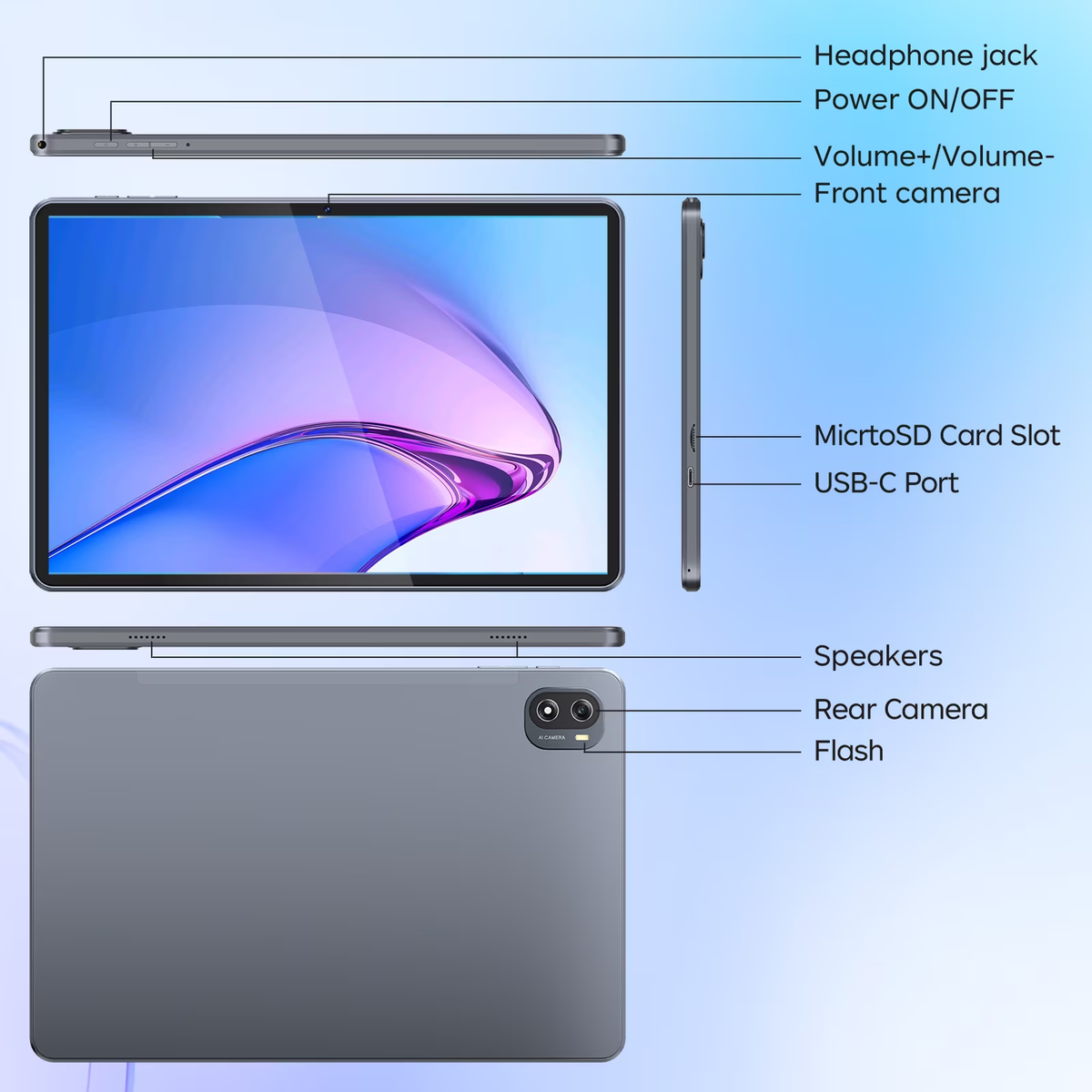 KINOBUC 10.1 Inch Android 15 Tablet, 12GB RAM (4GB + 8GB Expansion), 128GB Storage(Up to 2T), , Octa-Core, 800x1280 HD IPS display, 6000mAh Long Battery, Tablet for work, student.